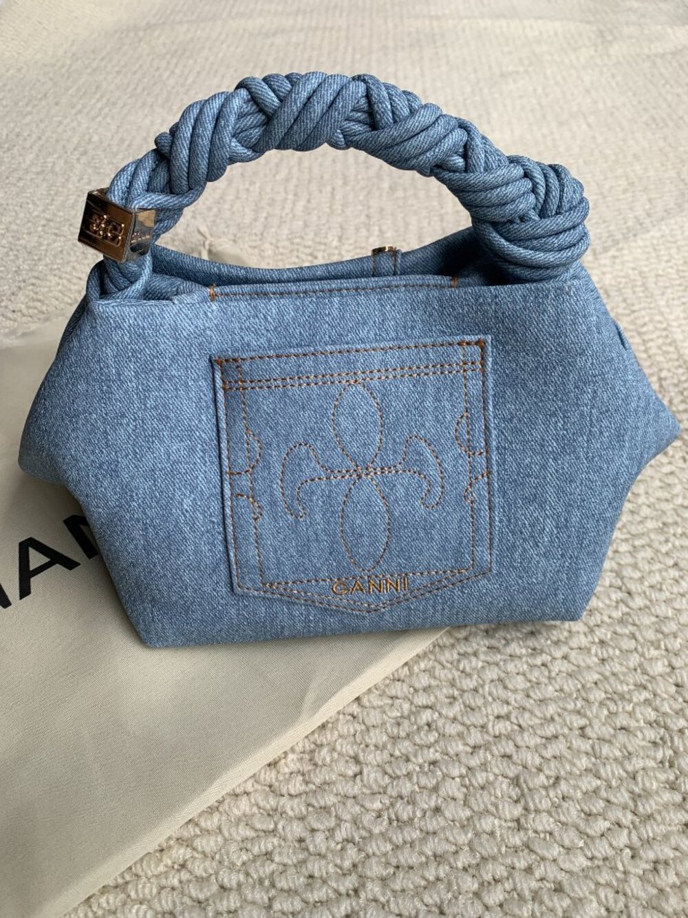 GANNI Small Denim Bou Bag with Twisted Handle - Picture 4 of 9